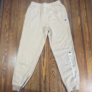 Champion Boys Fleece Jogger Sweatpants Beige Logo Down Leg Boys Size Large
